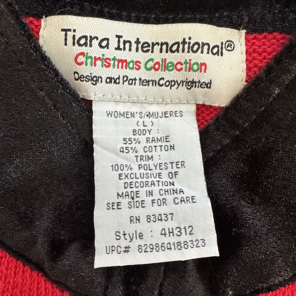 VTG Tiara International Women's Large‎ Red Christmas Sweater Holiday Poinsettia - Picture 4 of 4